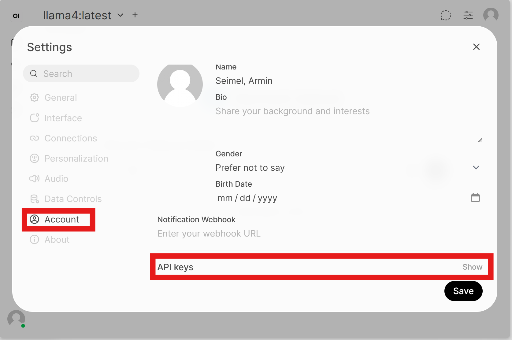 Show your API key